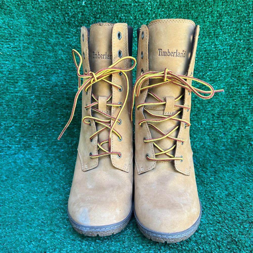 Timberland Glancy 6 Inch Wheat Nubuck Leather Block Heel Boots 8715A Womens 7
